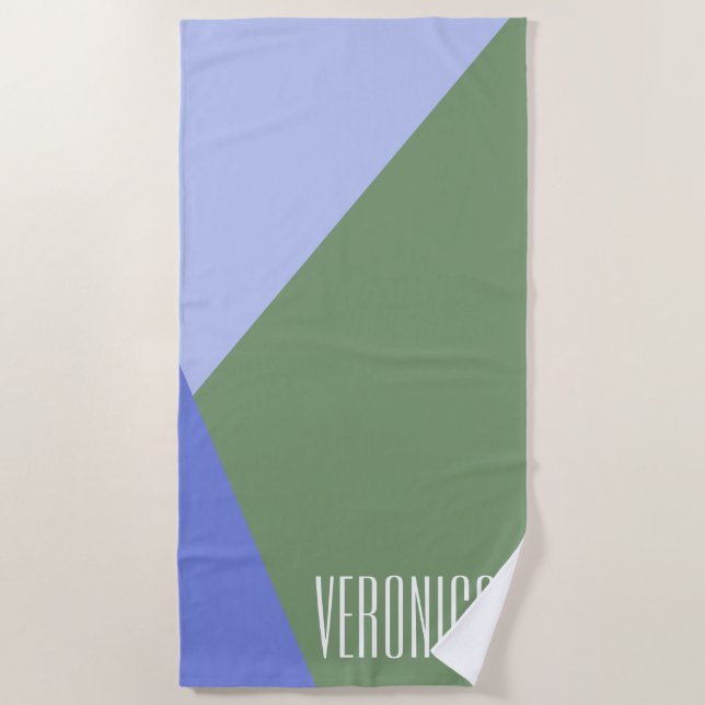 Serviette De Plage Art géométrique vert mignon et violet Personnalisé (Devant)