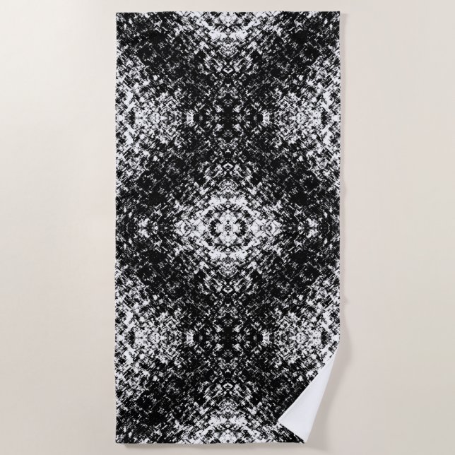 Serviette De Plage Art Moderne Abstrait Hypnotique Noir Et Blanc (Devant)