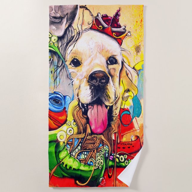 Serviette De Plage Art Moderne Golden Retriever Street (Devant)