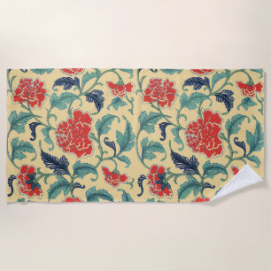 Serviette De Plage Art Nouveau vintage chinoisérie florale rouge chin