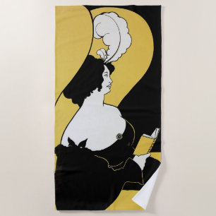 Serviette De Plage Art Nouveau vintage, femme lisant un livre jaune