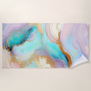 Serviette De Plage Art parties scintillant abstrait en marbre pastel