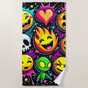 Serviette De Plage Art pop Emoji vibrant
