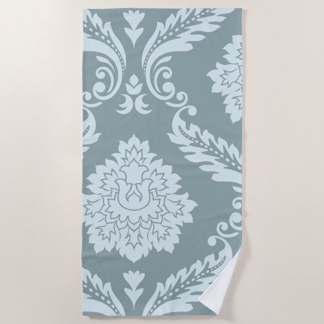 Serviette De Plage Art Rococo Damassé I Bleu Canard Œuf+Turquoise (Devant)