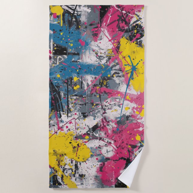 Serviette De Plage Art urbain abstrait de projection de peinture (Devant)