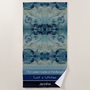 Serviette De Plage Artsy bleu sable vert couleur côtière personnalisé