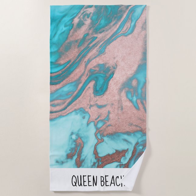 Serviette De Plage Artsy Chic Rose Gold Aqua Mint Blue Marble Motif (Devant)