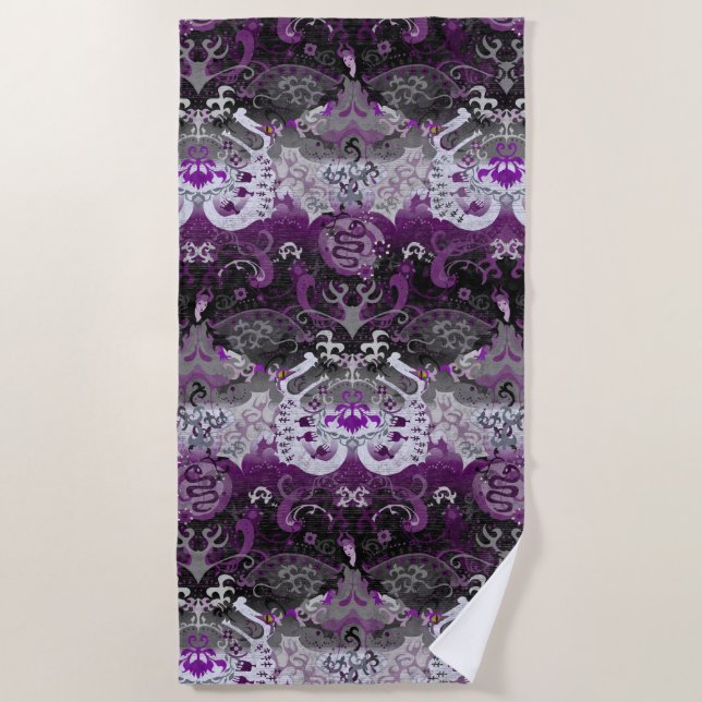 Serviette De Plage Asexuel Dragon Damask - Ace Pride couleurs drapeau (Devant)