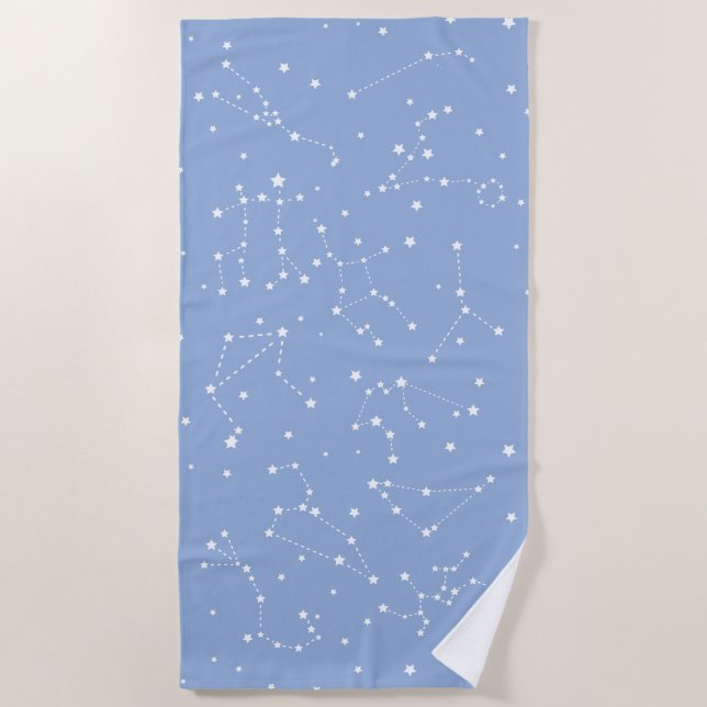 Serviette De Plage Astrologie Pastel Bleu Étoiles Constellation Blanc (Devant)