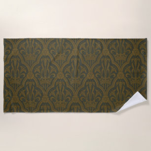 Serviette De Plage Audsley Or vintage lily couronne vert damas d'art
