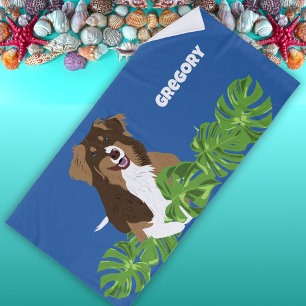 Serviette De Plage Aussies Australian Shepherd Chien Feuilles tropica
