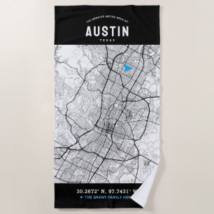 Serviette De Plage Austin, Texas City Map + Votre emplacement personn