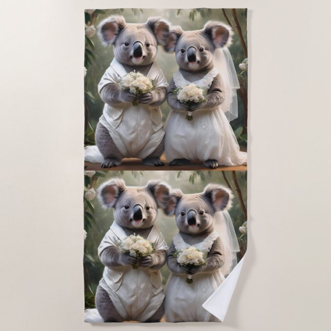 Serviette De Plage Australien Koala Bear Mariage blanc (Devant)