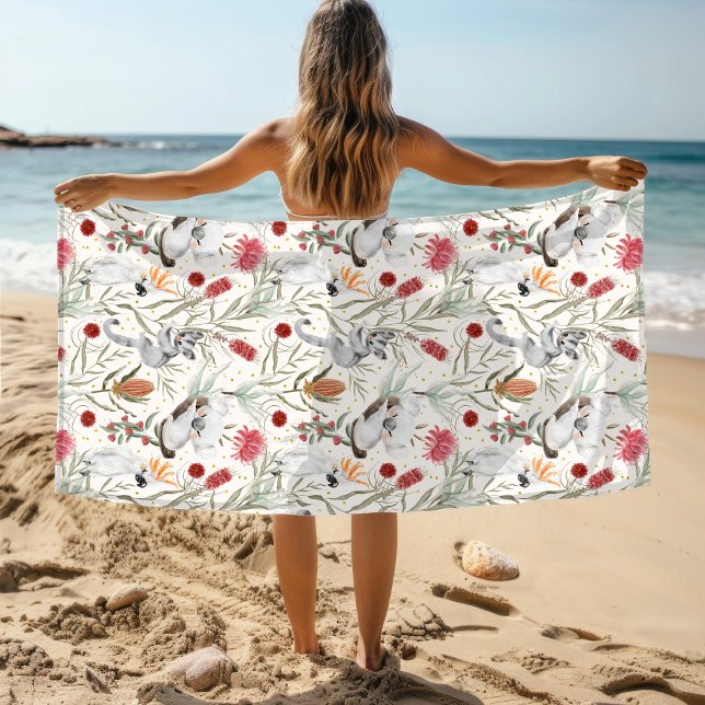 Serviette De Plage Australien Koala Cockatoos Proteas Motif de la nat (Créateur téléchargé)