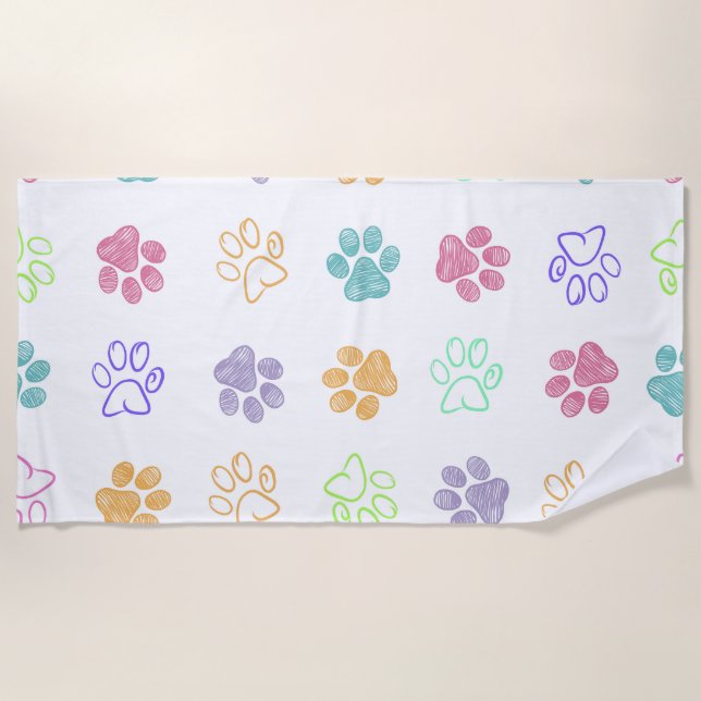 Serviette de plage aux empreintes de pattes en cro (Devant)