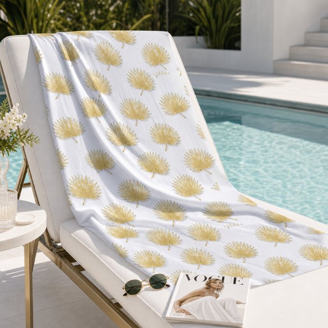 Serviette de plage aux feuilles de palmier dorées  (Créateur téléchargé)