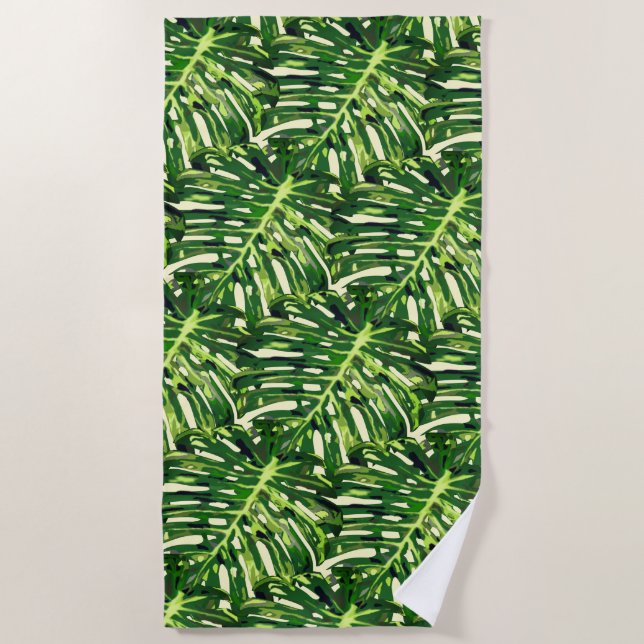 Serviette de plage aux feuilles tropicales (Devant)