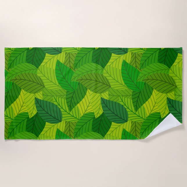 Serviette de plage aux feuilles vertes (Devant)