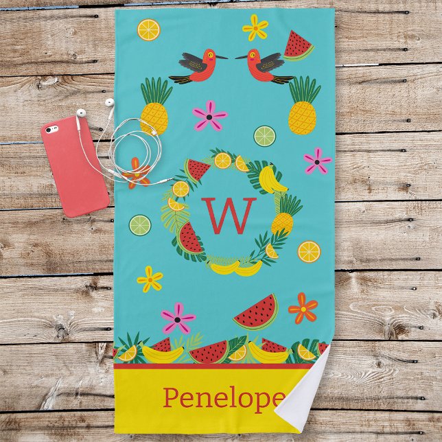 Serviette de plage aux fleurs et aux fruits tropic (Créateur téléchargé)