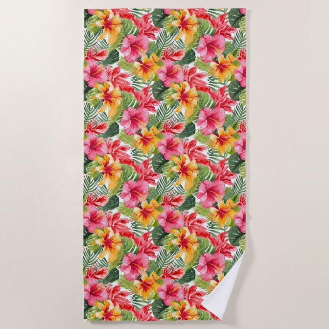 Serviette de plage aux fleurs tropicales (Devant)