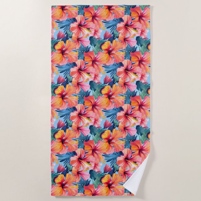 Serviette de plage aux fleurs tropicales (Devant)