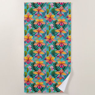 Serviette de plage aux fleurs tropicales