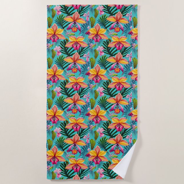 Serviette de plage aux fleurs tropicales (Devant)