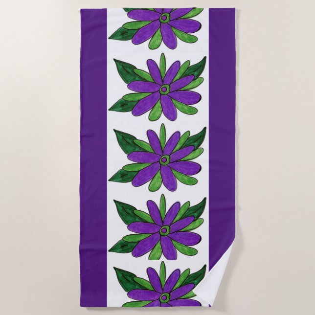 Serviette de plage aux fleurs violettes (Devant)