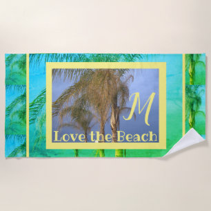 Serviette de plage aux palmiers à monogramme