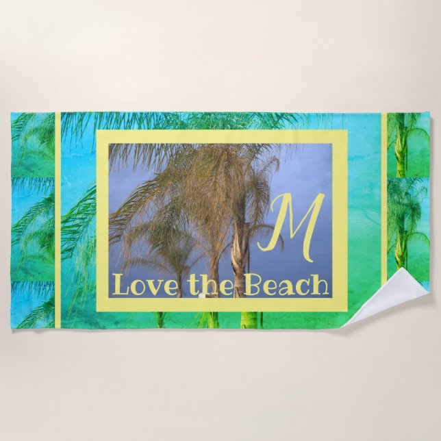 Serviette de plage aux palmiers à monogramme (Devant)