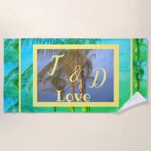 Serviette de plage aux palmiers avec monogramme de