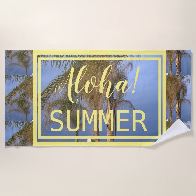 Serviette de plage aux palmiers d'été Aloha (Devant)