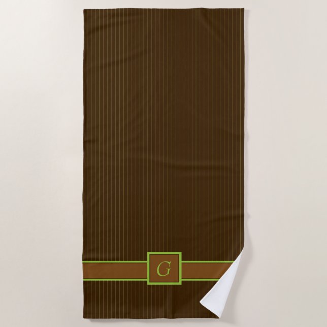 Serviette de plage aux rayures chocolat et citron  (Devant)