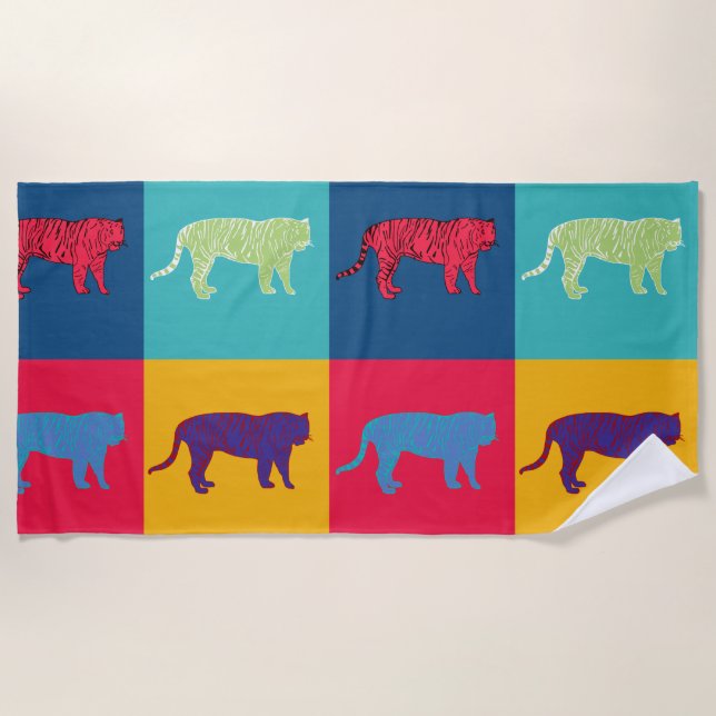 Serviette de plage aux Tigres Pop Art (Devant)