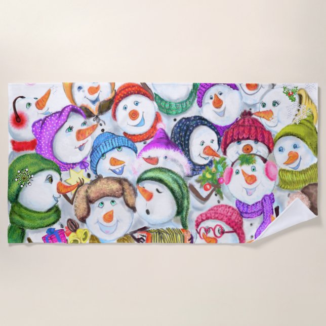 Serviette de plage avec bonhommes de neige de Noël (Devant)