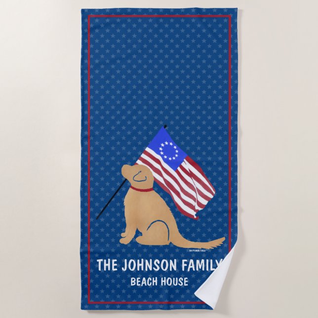 Serviette de plage avec drapeau américain et chien (Devant)