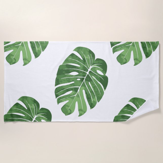 Serviette de plage avec imprimé feuille tropical (Devant)