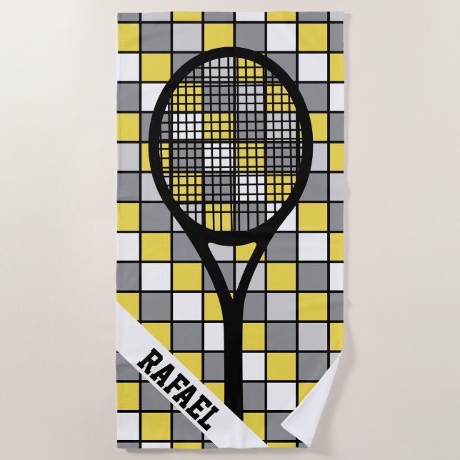 Serviette De Plage Avec nom vérifié 🎾 raquette de tennis (Devant)