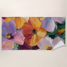 Serviette de plage avec peinture florale impasto v