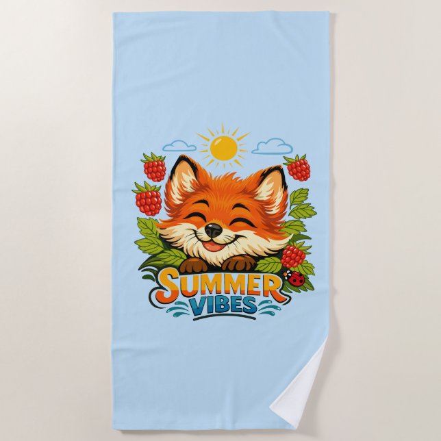 Serviette de plage avec un petit renard mignon  (Devant)