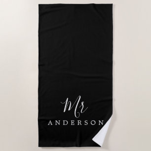 Serviette De Plage Avenir chic M. Monogramme noir et blanc