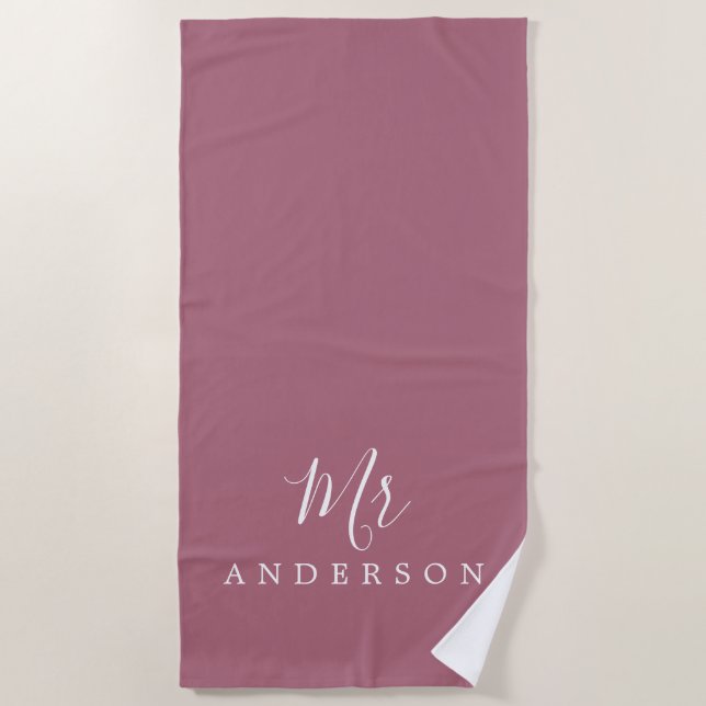 Serviette De Plage Avenir Chic M. Purple Cassis Monogramme (Devant)