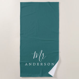 Serviette De Plage Avenir chic M. Turquoise Green Monogram