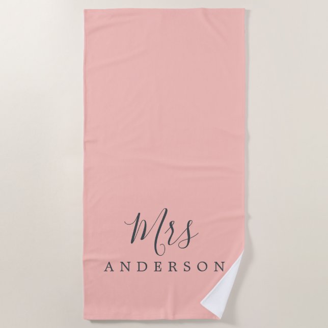 Serviette De Plage Avenir Chic Mme Pastel Pink Monogram (Devant)