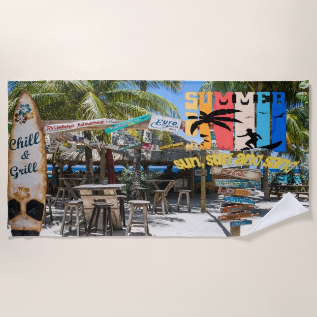Serviette De Plage Aventure de surf au bord de la mer (Devant)
