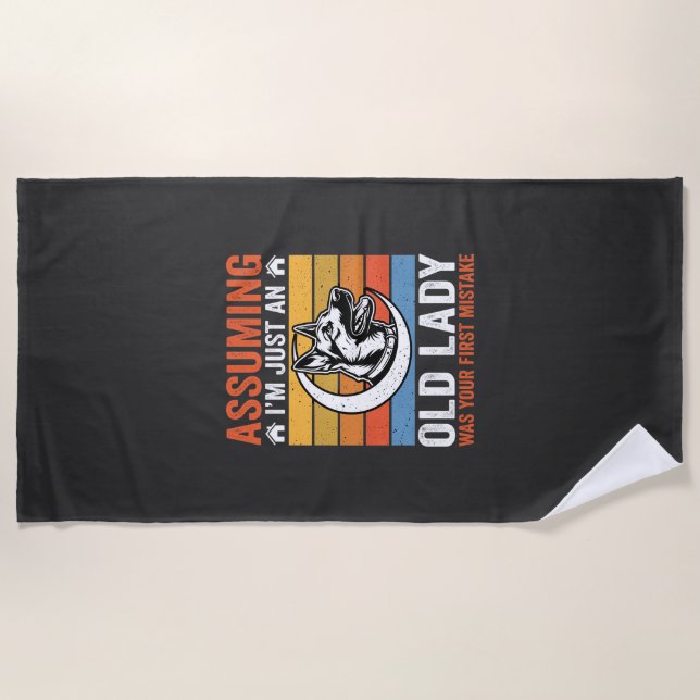 Serviette De Plage Avertissement Vieille Dame Chien Rétro (Devant)