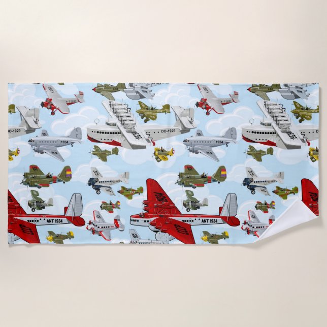 Serviette De Plage Avions rétro caricaturés (Devant)