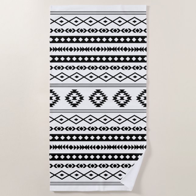 Serviette De Plage Aztec noir sur blanc Motifs mélangés Motif (Devant)