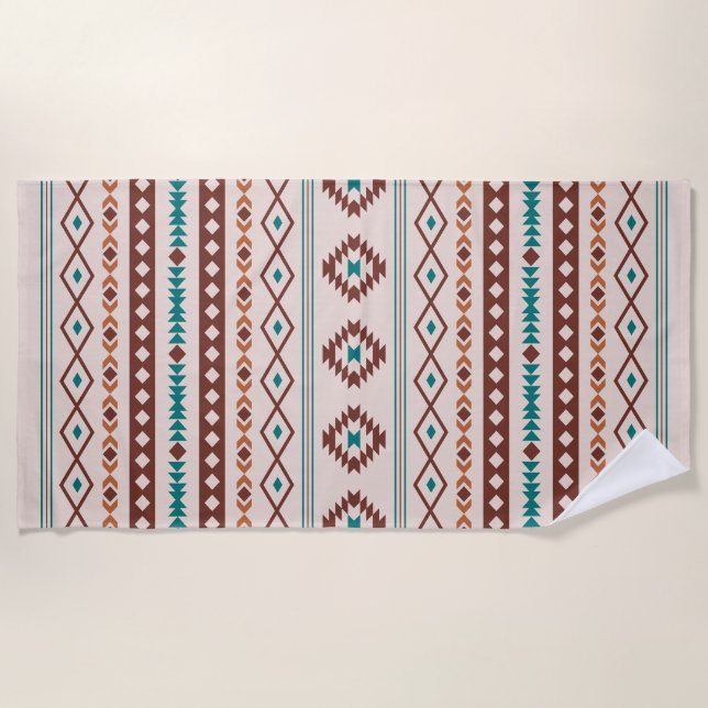 Serviette De Plage Aztec Rusts Crème Turquoise Motifs mélangés Motif (Devant)