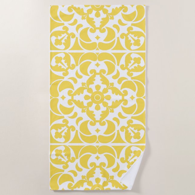 Serviette De Plage Azulejos jaune portugais espagnol méditerranéen (Devant)